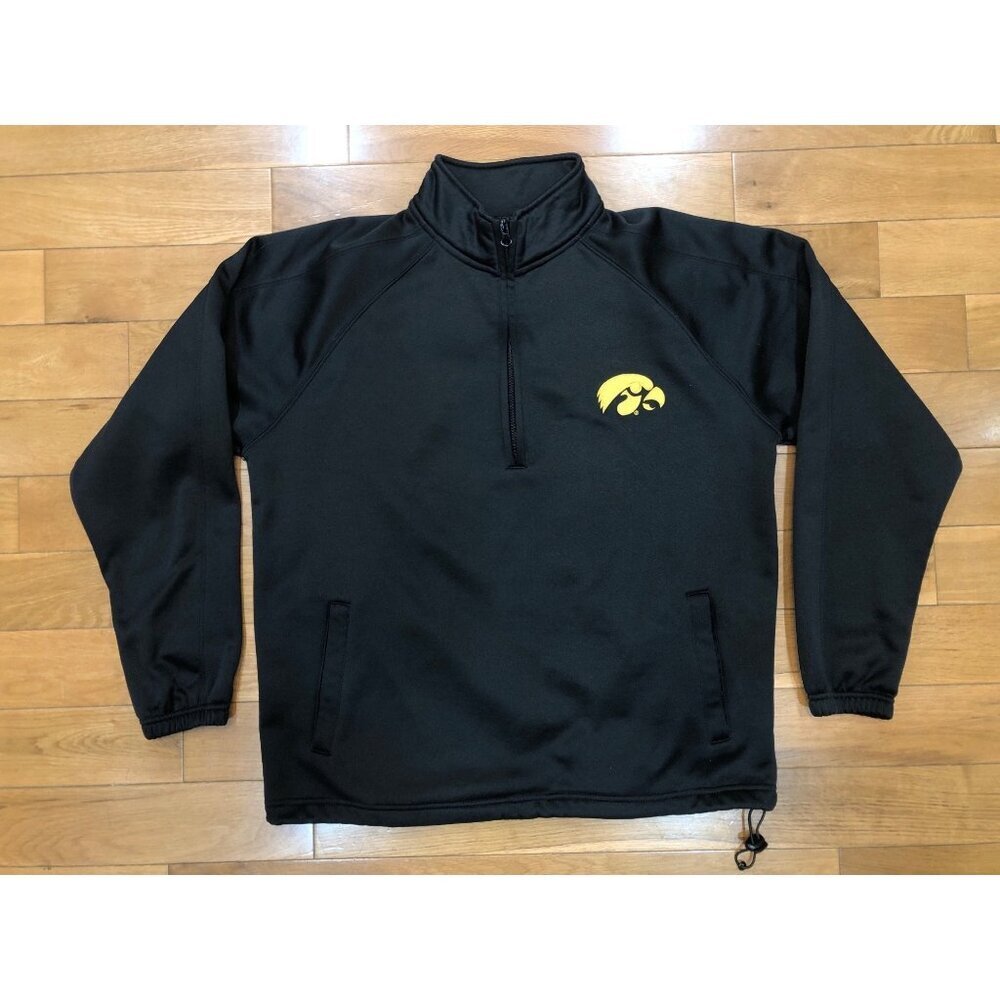 Iowa Hawkeyes Fleece Lined 1/4 Zip Pullover Black Jacket w/Embroidered Logos - M